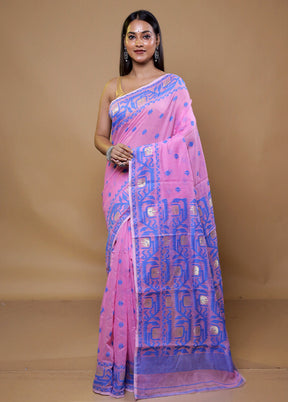 Pink Tant Jamdani Saree Without Blouse Piece