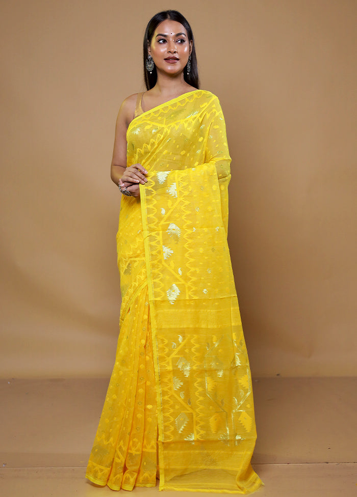 Yellow Tant Jamdani Saree Without Blouse Piece