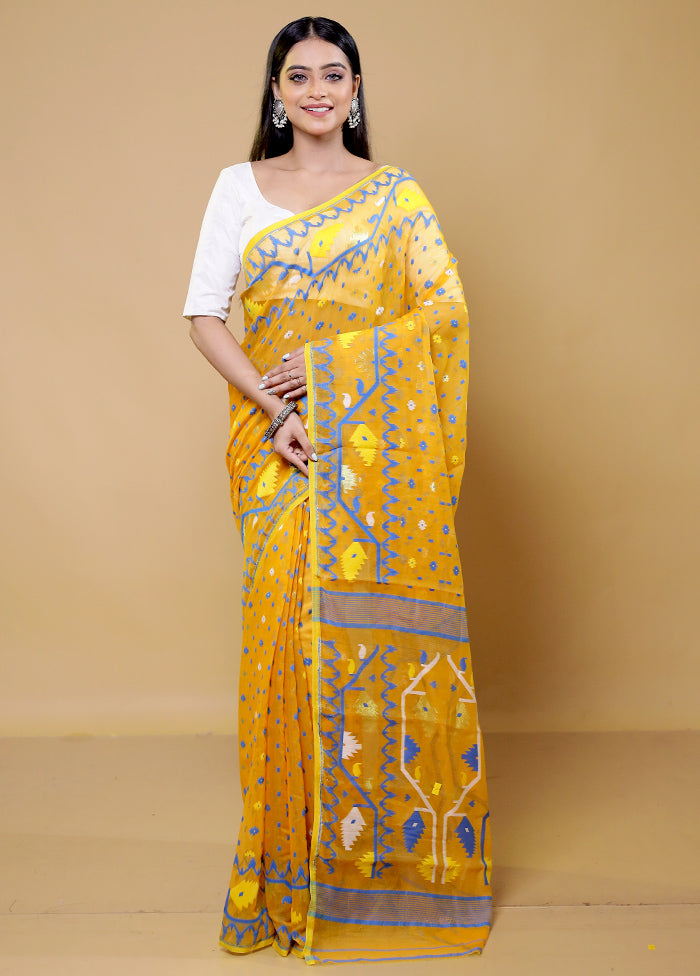 Yellow Tant Jamdani Saree Without Blouse Piece