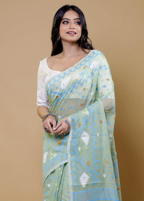 Green Tant Jamdani Saree Without Blouse Piece