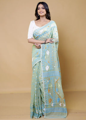 Green Tant Jamdani Saree Without Blouse Piece