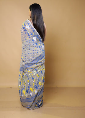 Grey Tant Jamdani Saree Without Blouse Piece