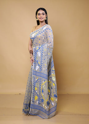 Grey Tant Jamdani Saree Without Blouse Piece