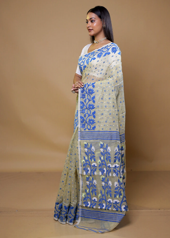 Cream Tant Jamdani Saree Without Blouse Piece