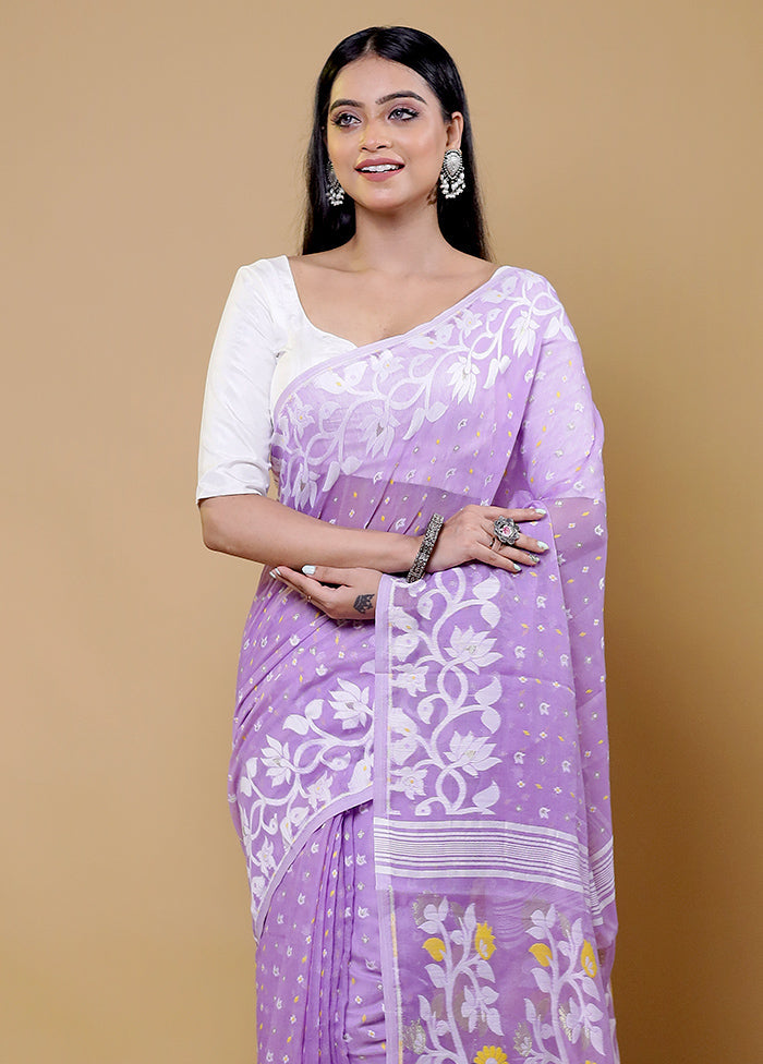 Purple Tant Jamdani Saree Without Blouse Piece