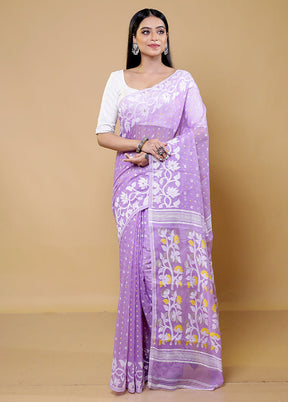 Purple Tant Jamdani Saree Without Blouse Piece