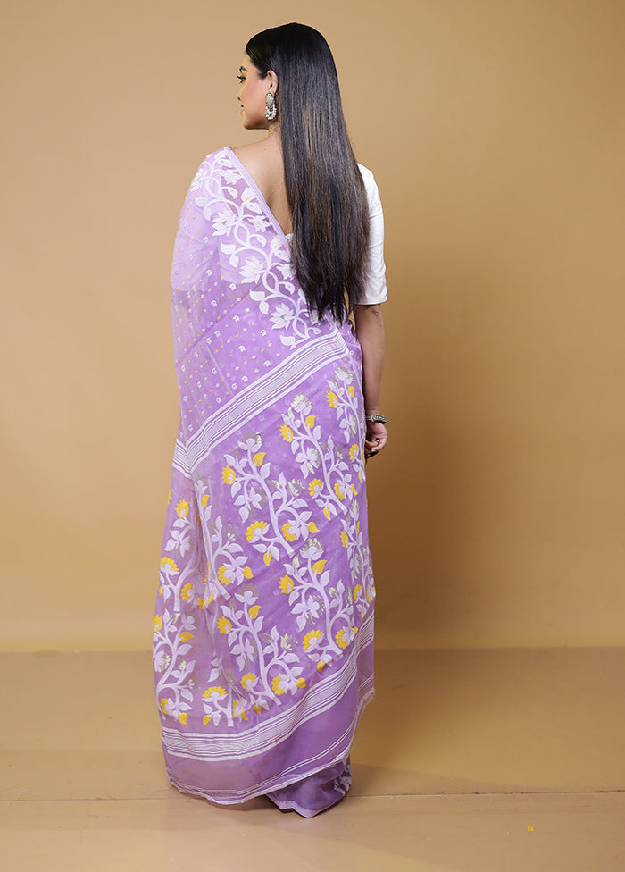 Purple Tant Jamdani Saree Without Blouse Piece