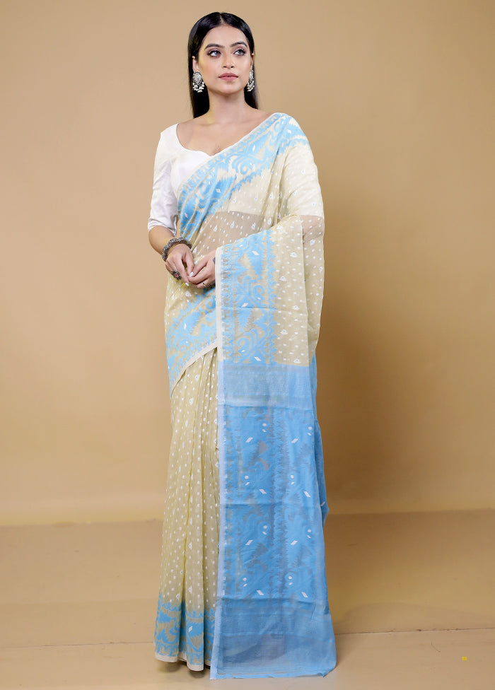 Blue Tant Jamdani Saree Without Blouse Piece