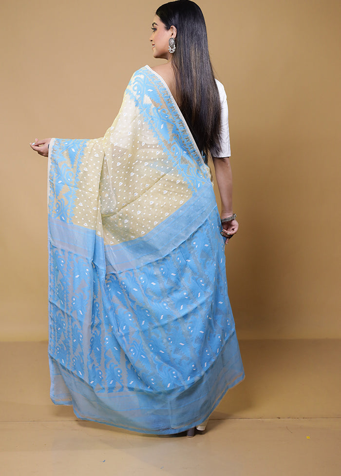 Blue Tant Jamdani Saree Without Blouse Piece