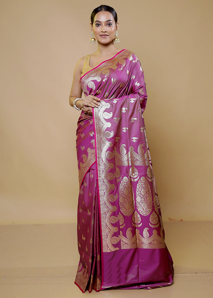 Pink Banarasi Silk Saree With Blouse Piece