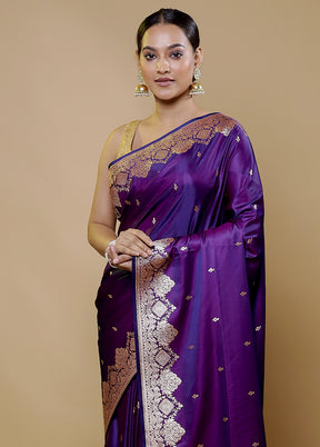 Purple Banarasi Silk Saree With Blouse Piece