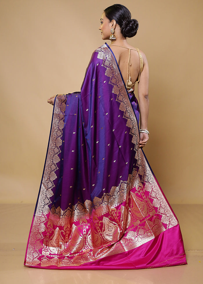 Purple Banarasi Silk Saree With Blouse Piece