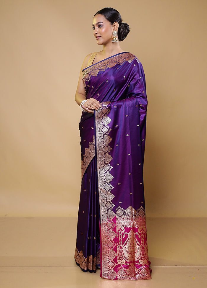 Purple Banarasi Silk Saree With Blouse Piece