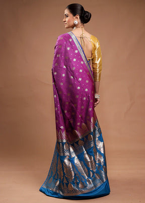 Purple Banarasi Silk Saree With Blouse Piece