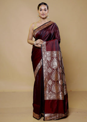 Maroon Banarasi Silk Saree With Blouse Piece