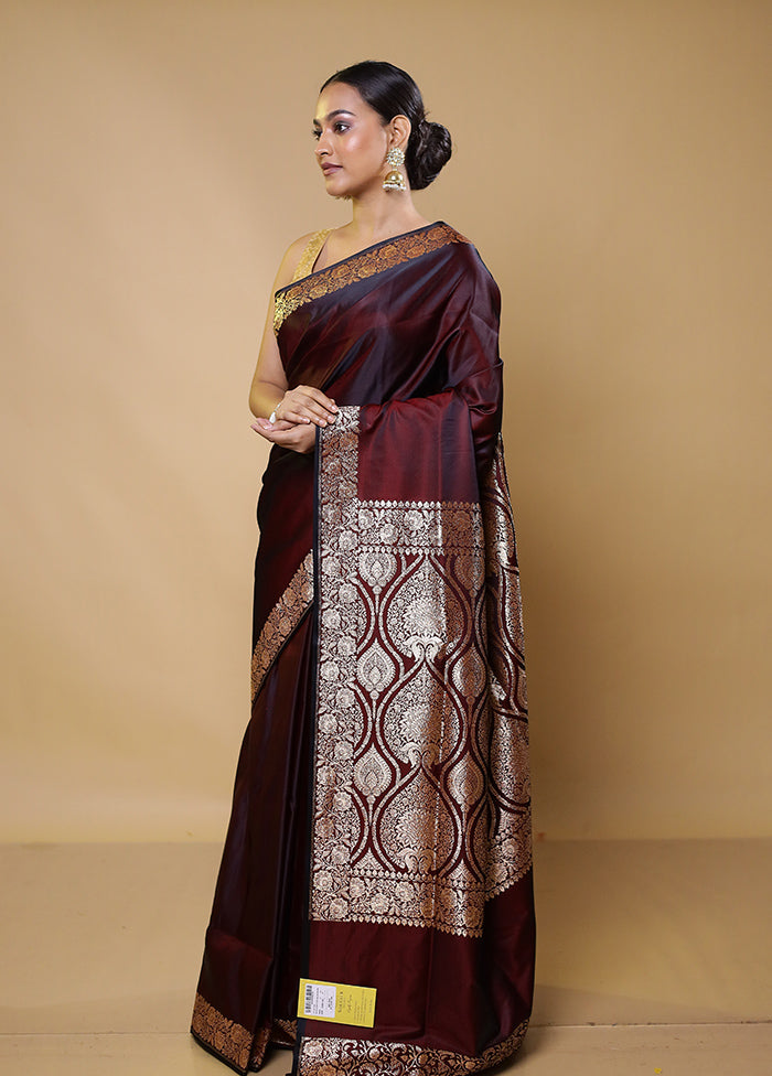 Maroon Banarasi Silk Saree With Blouse Piece