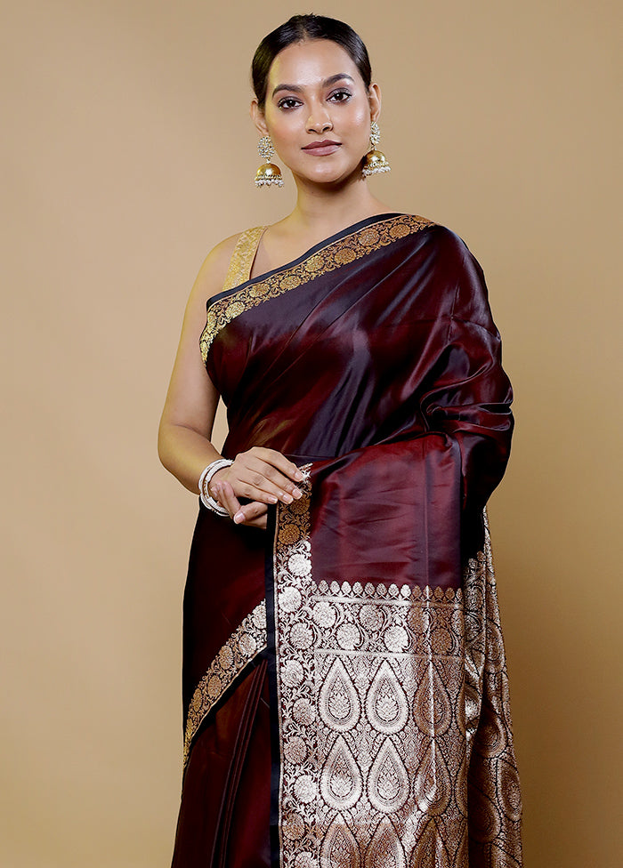 Maroon Banarasi Silk Saree With Blouse Piece