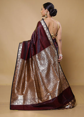 Maroon Banarasi Silk Saree With Blouse Piece