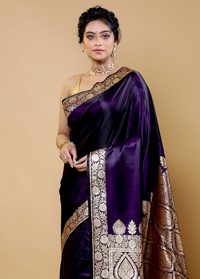 Purple Banarasi Silk Saree With Blouse Piece