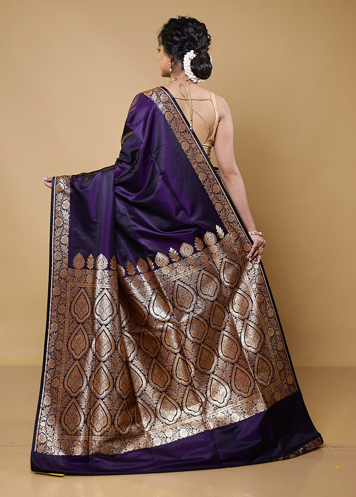 Purple Banarasi Silk Saree With Blouse Piece