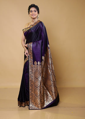 Purple Banarasi Silk Saree With Blouse Piece