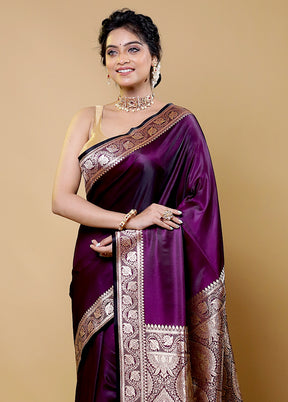 Purple Banarasi Silk Saree With Blouse Piece