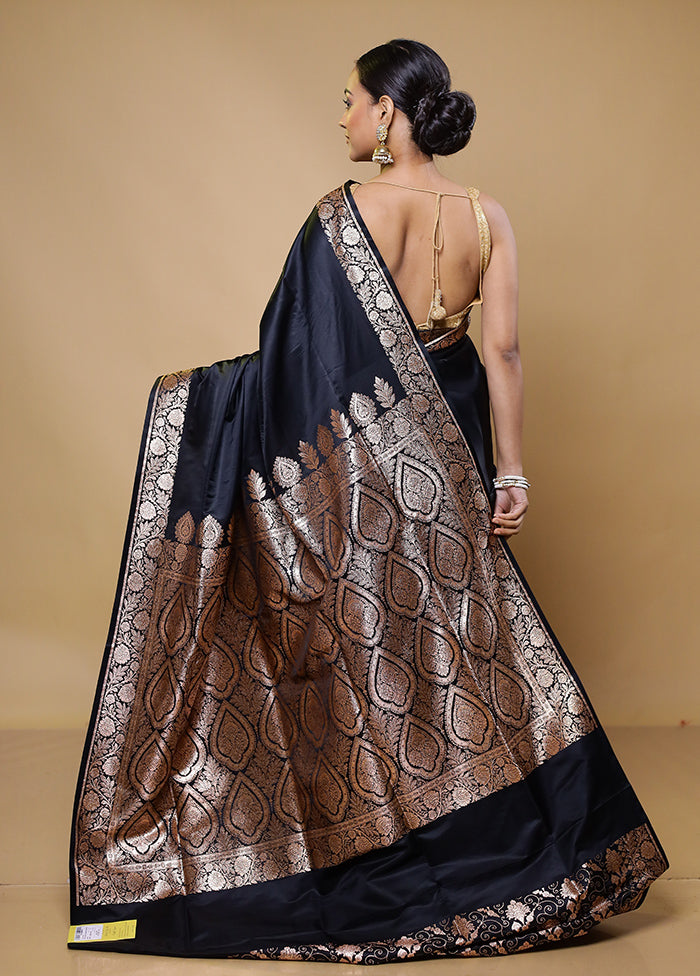 Black Banarasi Silk Saree With Blouse Piece