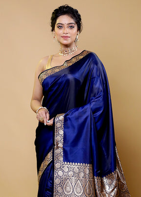 Blue Banarasi Silk Saree With Blouse Piece