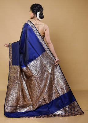 Blue Banarasi Silk Saree With Blouse Piece