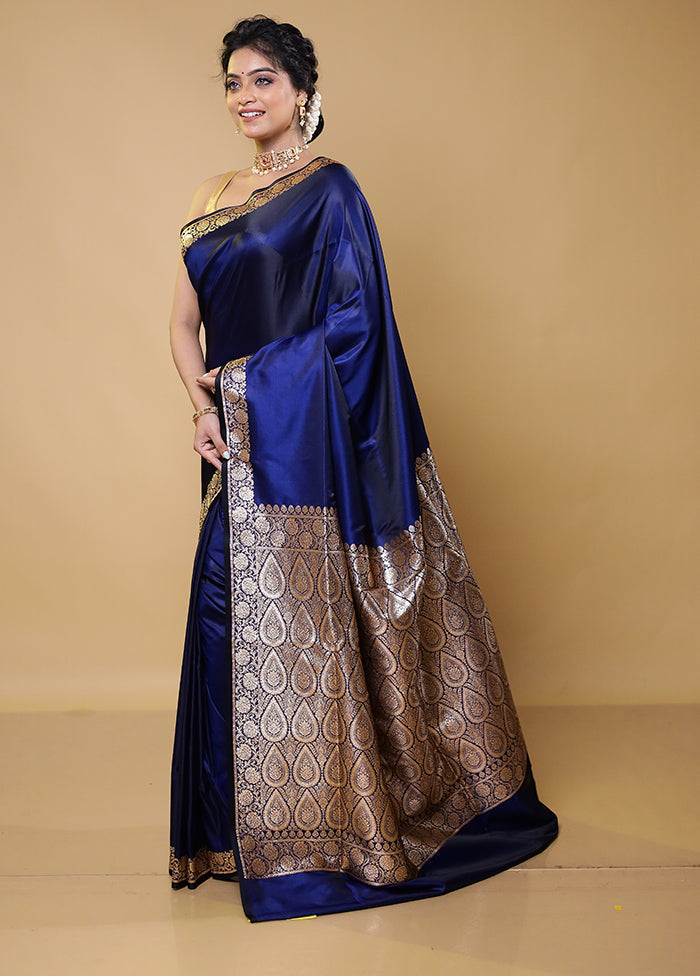 Blue Banarasi Silk Saree With Blouse Piece