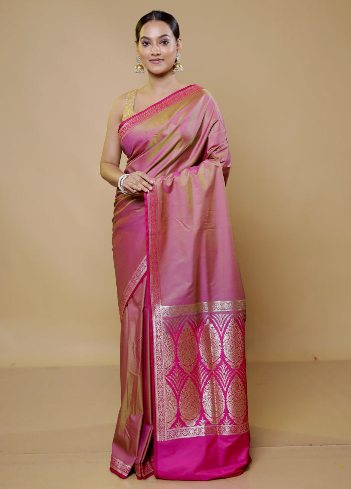 Pink Banarasi Silk Saree With Blouse Piece