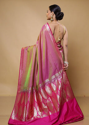 Pink Banarasi Silk Saree With Blouse Piece