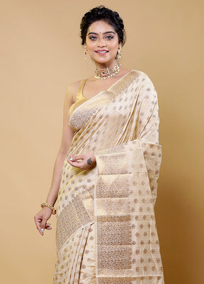 Cream Tussar Silk Saree With Blouse Piece