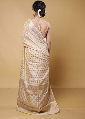 Cream Tussar Silk Saree With Blouse Piece