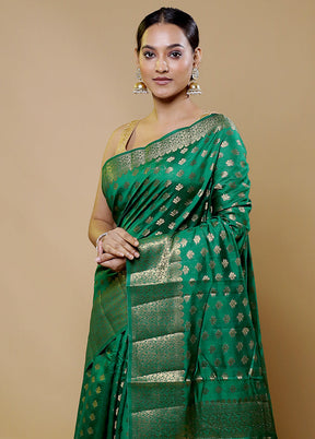 Green Tussar Silk Saree With Blouse Piece