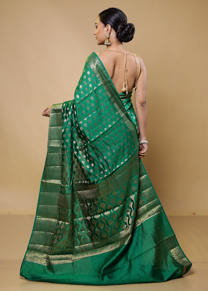 Green Tussar Silk Saree With Blouse Piece