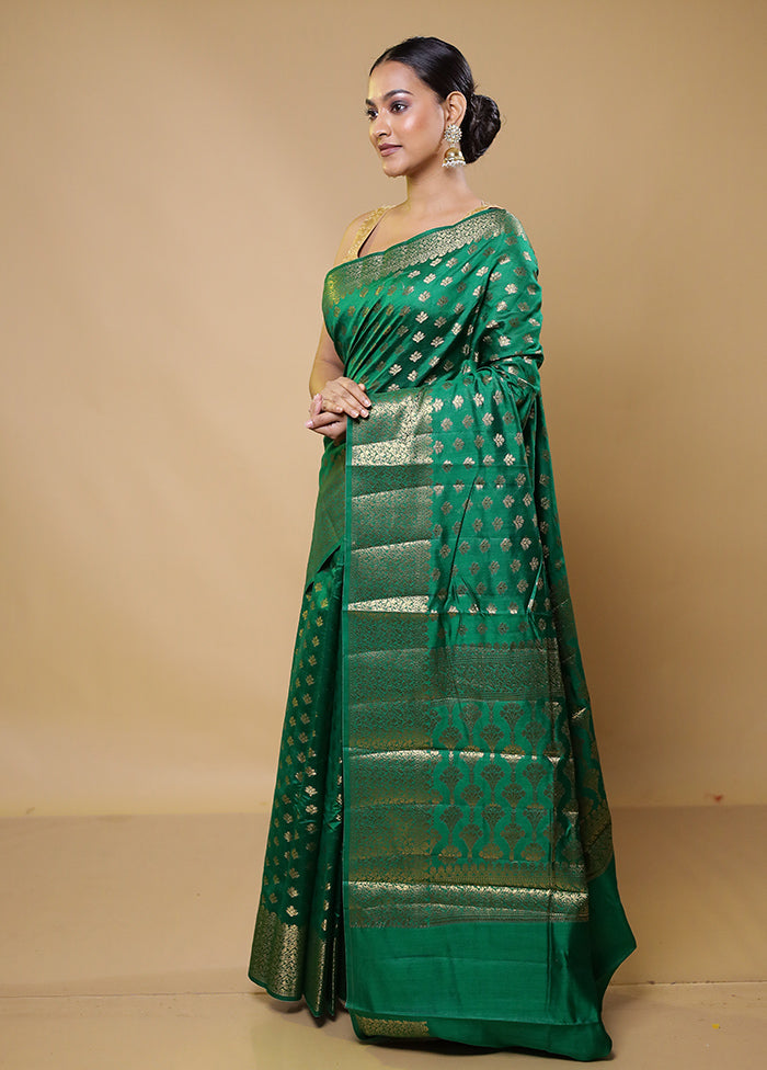 Green Tussar Silk Saree With Blouse Piece