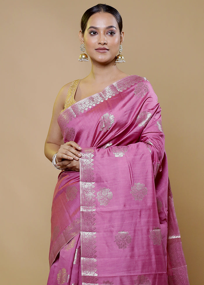 Pink Tussar Silk Saree With Blouse Piece