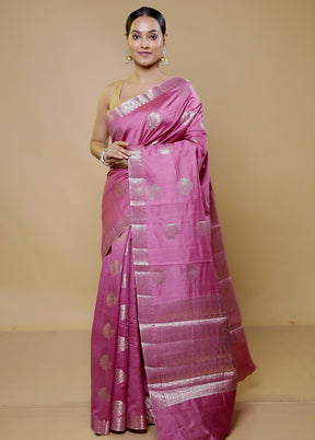 Pink Tussar Silk Saree With Blouse Piece