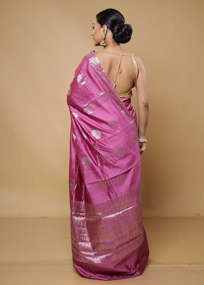 Pink Tussar Silk Saree With Blouse Piece