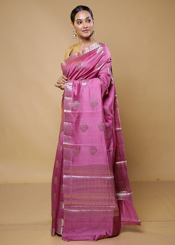 Pink Tussar Silk Saree With Blouse Piece