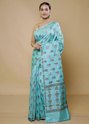 Green Tussar Silk Saree With Blouse Piece