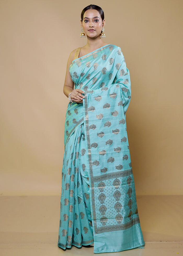 Green Tussar Silk Saree With Blouse Piece