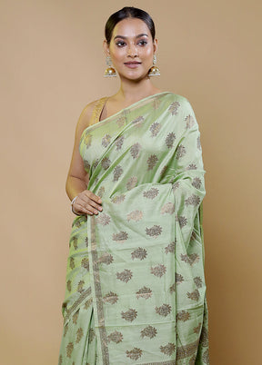 Green Tussar Silk Saree With Blouse Piece