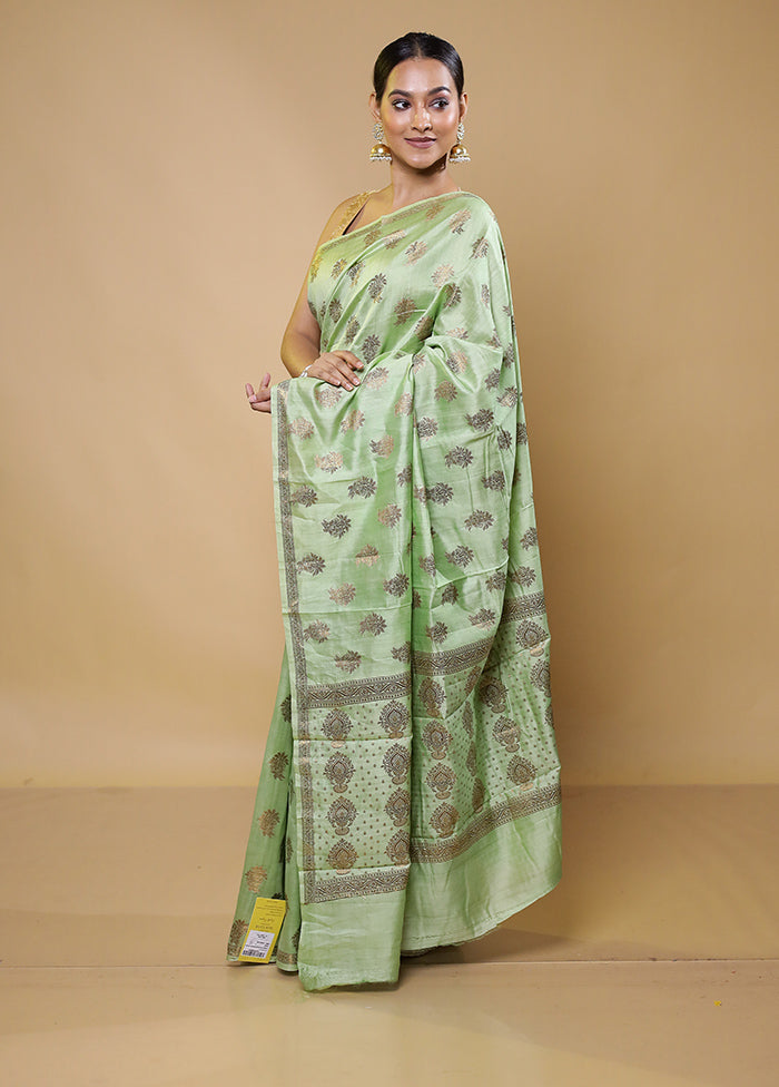 Green Tussar Silk Saree With Blouse Piece