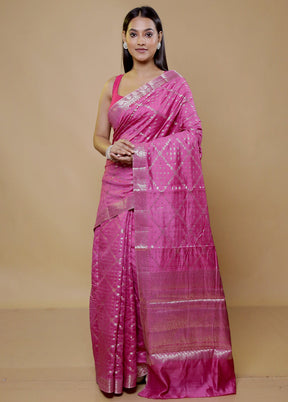 Pink Tussar Silk Saree With Blouse Piece