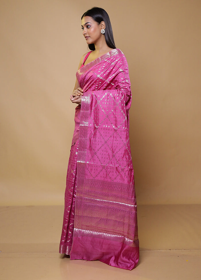 Pink Tussar Silk Saree With Blouse Piece