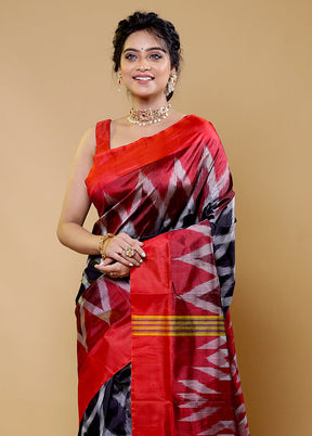 Black Handloom Pure Bishnupuri Silk Saree With Blouse Piece