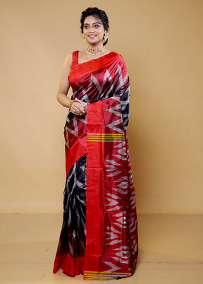 Black Handloom Pure Bishnupuri Silk Saree With Blouse Piece