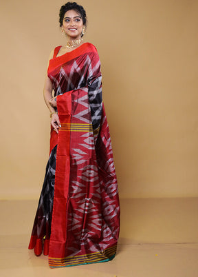 Black Handloom Pure Bishnupuri Silk Saree With Blouse Piece
